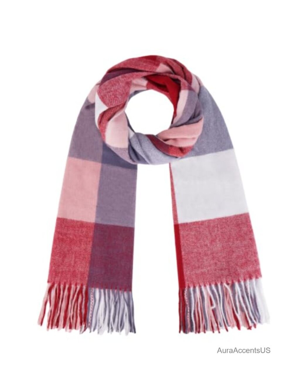 Warm Plaid Shawl Wrap Scarf with Tassels for Women, Lightweight Polyester,